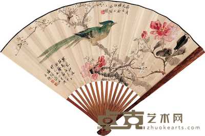 张辛稼 张石园 己丑（1949年）作 梅香绶带图 行书 成扇 